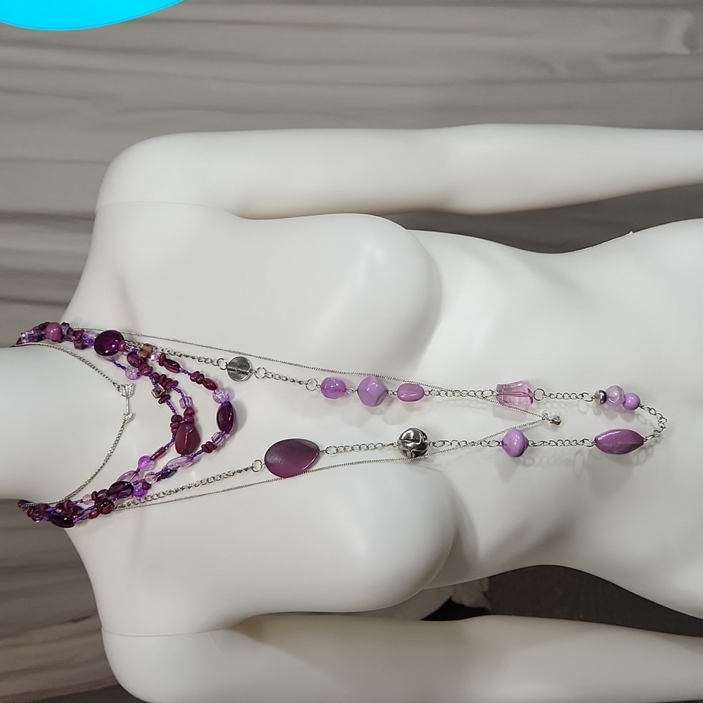 ☀️Necklace Lof 4 Purple & Silver Colored Hardware